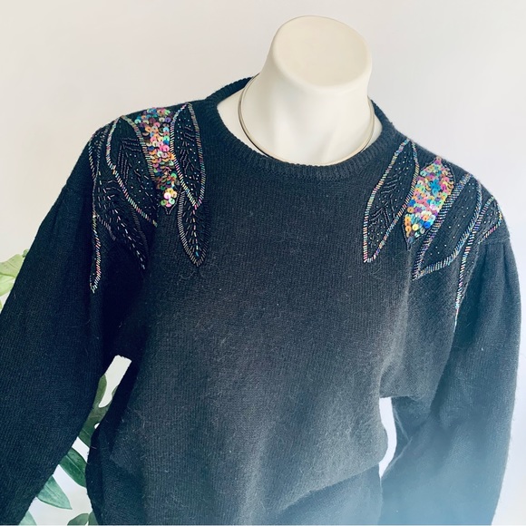 v i n t a g e :: Gorgeous Beaded Embellished Sequin Knit Sweater - Picture 2 of 10